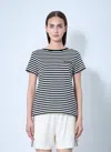 Moncler Black And White T-shirt With All-over Striped Motif And Logo Patch On The Chest In Cotton Wo In Black