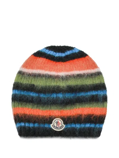 Moncler Striped Logo-patch Beanie Hat In Multi