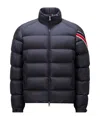 Moncler Striped Logo Patch Down Jacket In Blue