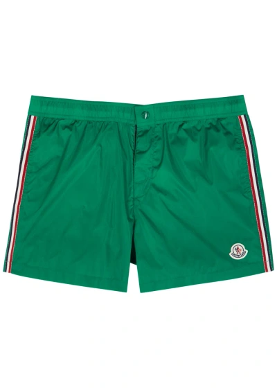 Moncler Striped Logo Shell Swim Shorts In Green