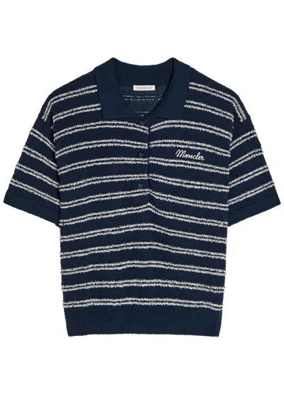 Moncler Striped Logo Terry Polo Shirt In Blue