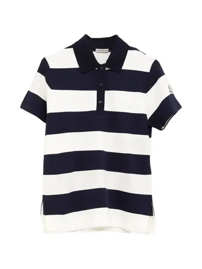 Moncler Striped Logo-patch Polo Shirt In Blue