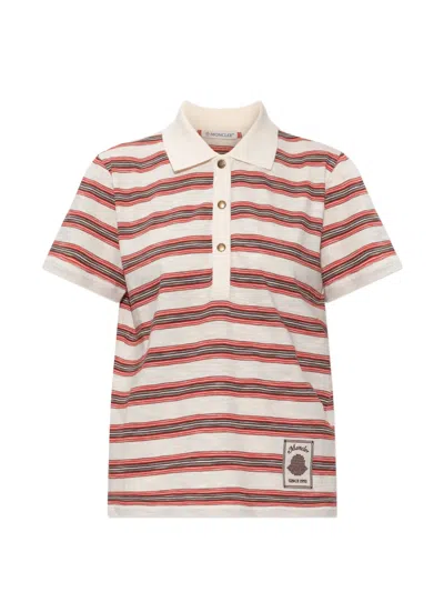 Moncler Striped Logo-patch Polo Shirt In Multi