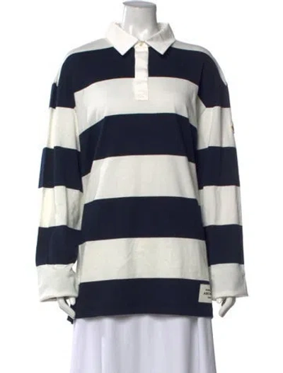 Pre-owned Moncler Striped Long Sleeve Polo W/ Tags In Blue