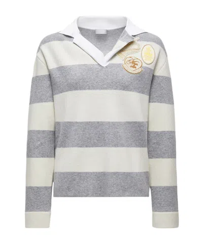 MONCLER STRIPED LONG SLEEVE WOOL POLO SHIRT