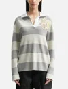 Moncler Striped Long Sleeve Wool Polo Shirt In Gray