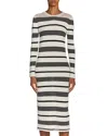 Moncler Stripe Long-sleeve Midi Dress In Dark Gray
