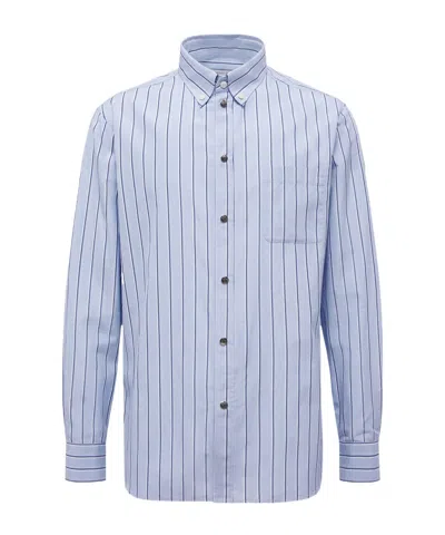 Moncler Striped Oxford Cotton Long Sleeve Shirt In Blue