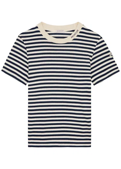 Moncler Striped Pointelle-knit Cotton T-shirt In White