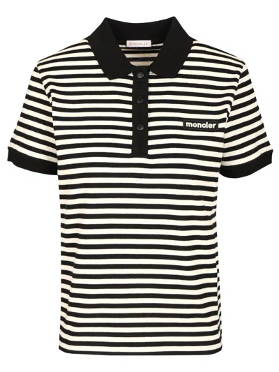 Moncler Striped Polo Shirt In Black