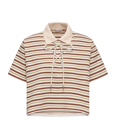 Moncler Striped Polo Shirt In Neutral