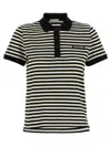 Moncler Striped Polo With Ribbed Cuffs In White/black