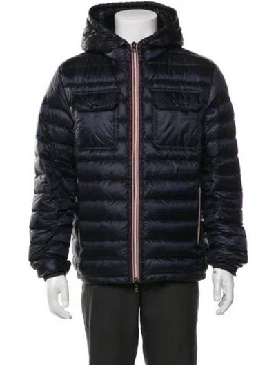 Pre-owned Moncler Striped Puffer Coat In Blue
