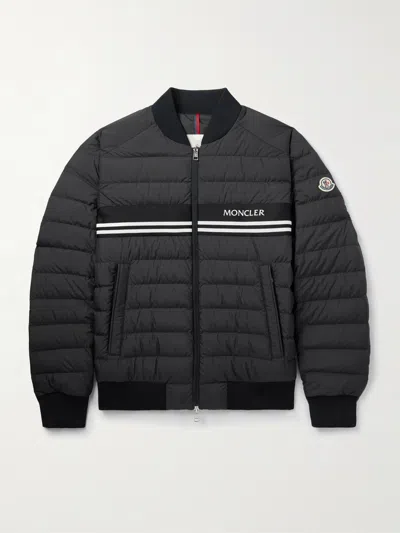 Moncler Striped Quilted Shell Down Bomber Jacket In Black