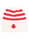 Moncler Striped Ribbed Wool Beanie In White