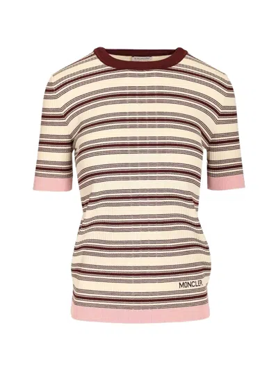 Moncler Striped Cotton Short Sleeve Polo Shirt In Multi