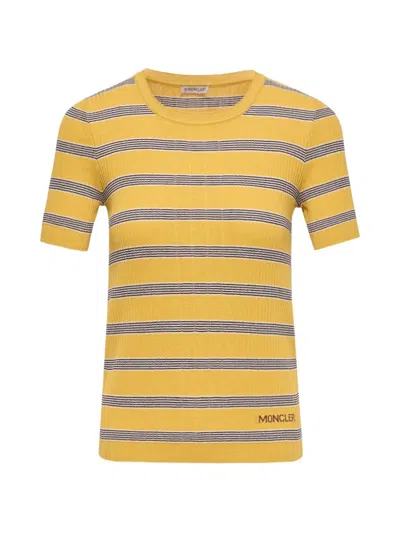 Moncler Striped Ribbed-knit T-shirt In Orange