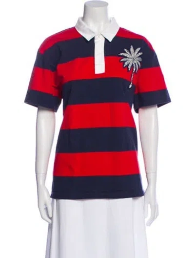 Pre-owned Moncler Striped Short Sleeve Polo In Blue