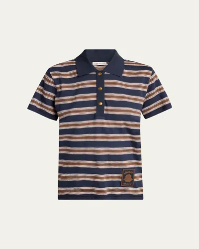 Moncler Striped Short-sleeve Polo In Gray