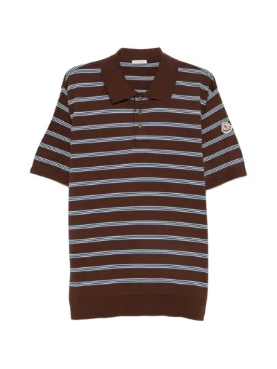 Moncler Striped Short-sleeve Polo Shirt In Brown