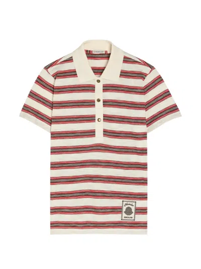 Moncler Striped Short-sleeve Polo Shirt In Neutral