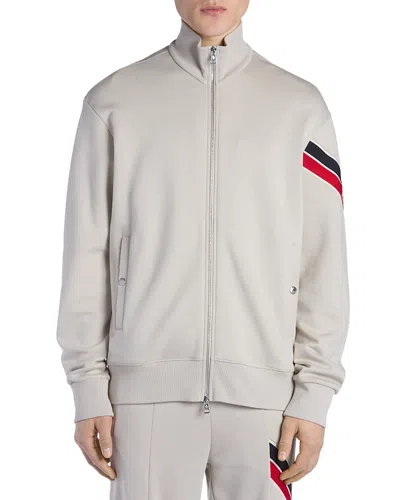 Moncler Men's Zip-up Jacket With Striped Sleeve In Natural