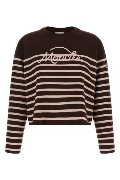 Moncler Striped Sweater With Embroidery In Multi