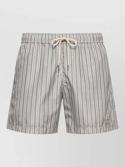 Moncler Striped Swim Shorts Elastic Waistband Pockets In Gray