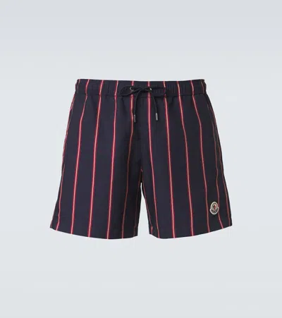 Moncler Swim Shorts Striped Pattern Back Pocket In Black