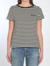 Moncler Black And White T-shirt With All-over Striped Motif And Logo Patch On The Chest In Cotton Wo