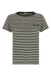 Moncler Black And White T-shirt With All-over Striped Motif And Logo Patch On The Chest In Cotton Wo