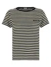 Moncler Black And White T-shirt With All-over Striped Motif And Logo Patch On The Chest In Cotton Wo