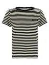 Moncler Black And White T-shirt With All-over Striped Motif And Logo Patch On The Chest In Cotton Wo In Multicolor
