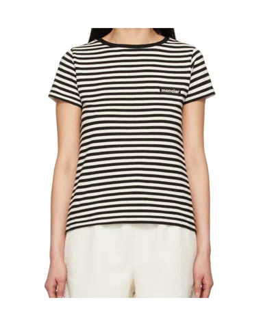 MONCLER MONCLER LOGO PATCH STRIPED CREWNECK T-SHIRT