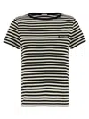 Moncler Black And White T-shirt With All-over Striped Motif And Logo Patch On The Chest In Cotton Wo