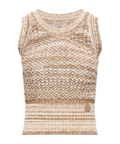 Moncler Striped Tank Top In Brown