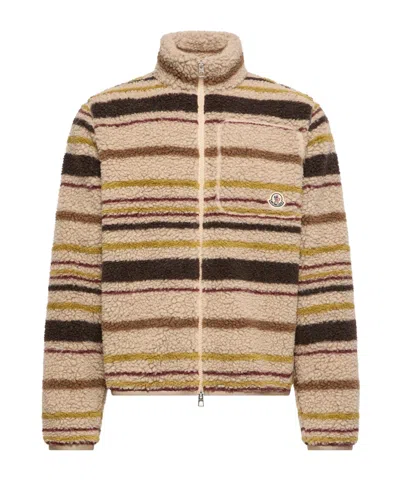 Moncler Zip Cardigan Raised Collar Teddy Effect In Transparent