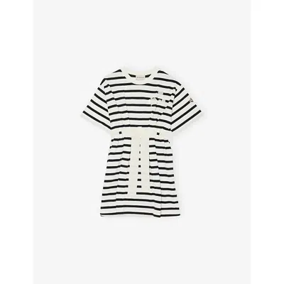 Moncler Kids' White Striped Tie-waist Cotton-jersey Dress 4-12 In Multi