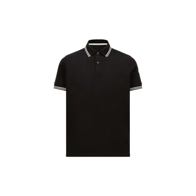 MONCLER STRIPED TRIM COTTON PIQUET POLO SHIRT, MEN, BLACK, SIZE: XXL