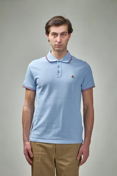Moncler Light Blue Cotton Logo Patch Polo Shirt