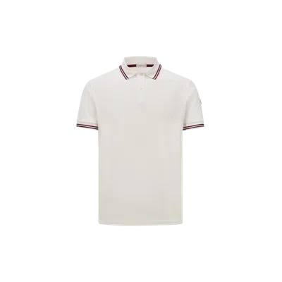 MONCLER STRIPED TRIM COTTON PIQUET POLO SHIRT, MEN, WHITE, SIZE: S