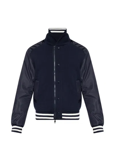 Moncler Striped-trim Knitted Bomber Jacket In Black