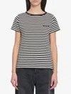 Moncler Black And White T-shirt With All-over Striped Motif And Logo Patch On The Chest In Cotton Wo In Black
