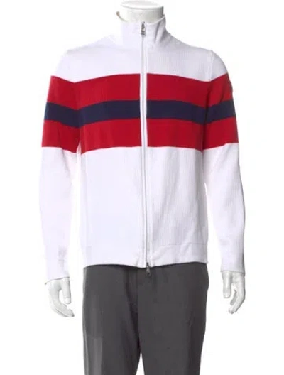Pre-owned Moncler Striped Turtleneck Cardigan In White