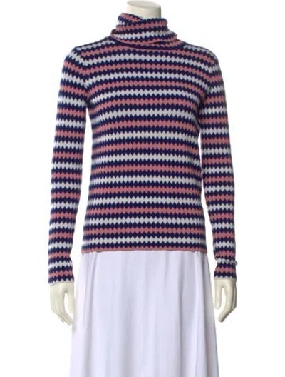 Pre-owned Moncler Striped Turtleneck Sweater In Blue