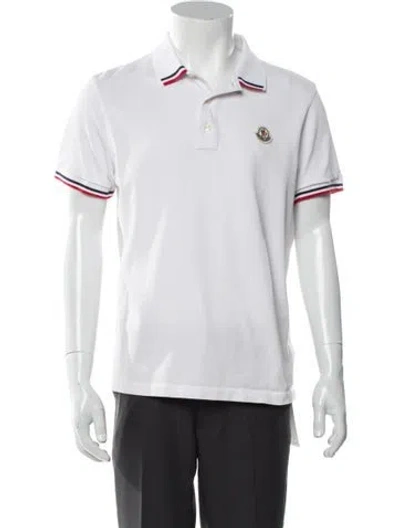 Pre-owned Moncler Striped V-neck Polo Shirt In White