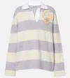 Moncler Striped Wool And Cotton-blend Polo Shirt In Gray