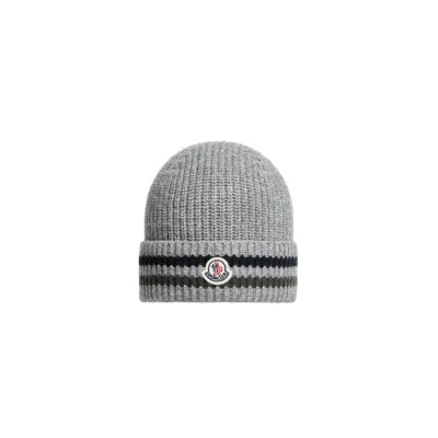 Moncler Kids' Bonnet En Laine Rayée, Garçons, Gris, Taille: L In Gray