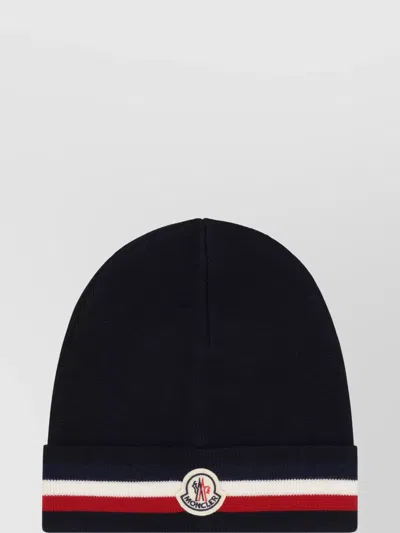 Moncler Striped Wool Hat Folded Brim In Black