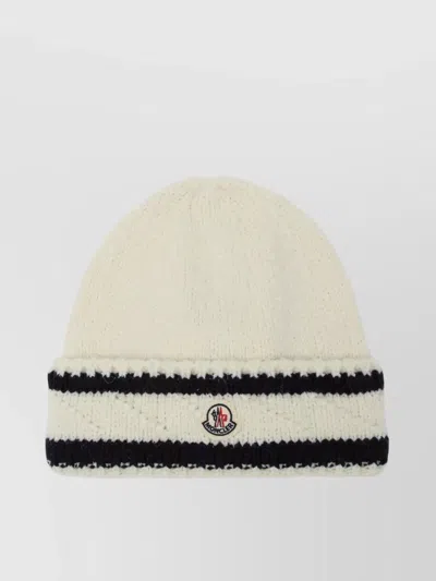 Moncler Striped Wool Hat Folded Brim In Neutral